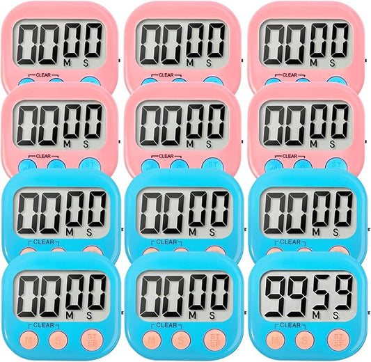 12 Pack Digital Kitchen Timer Small Classroom Timers for Kids Teachers (Blue&Pink)