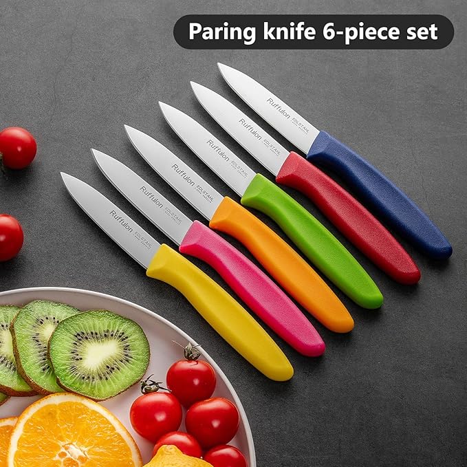 Paring Knife Fruit Knife Set (6 Pieces), Ultra Sharp Stainless Steel Vegetable and Fruit Knife with PP Plastic Ergonomic Handle for Cutting Fruits and Vegetables.Multi.