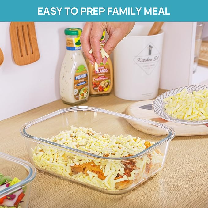Vtopmart 2Pack 2260ml/76.4oz Extra Large Glass Storage Containers, Grey | Meal Prep Food Container Set with Snap Airtight Lids, Microwave, Oven, Freezer, Dishwasher Safe, Baking, BPA Free