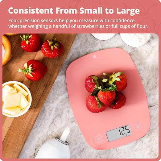 Greater Goods Food Scale – Digital Kitchen Scale, 1g Precision, Easy-Tare & Quick Conversion, Slim Compact Design, Durable & Portable | Ideal for Cooking, Baking & Meal Prep (Coral Pink)