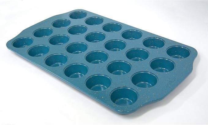 casaWare Mini Muffin Pan 24 Cup Ceramic Coated Non-Stick (Blue Granite)