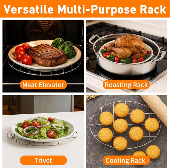 TamBee Turkey Roasting Cooling Racks Wire Broiling Rack Roasting Rack | for Oven Stainless Steel Oval Steamer Rack Baking Canning Rack
