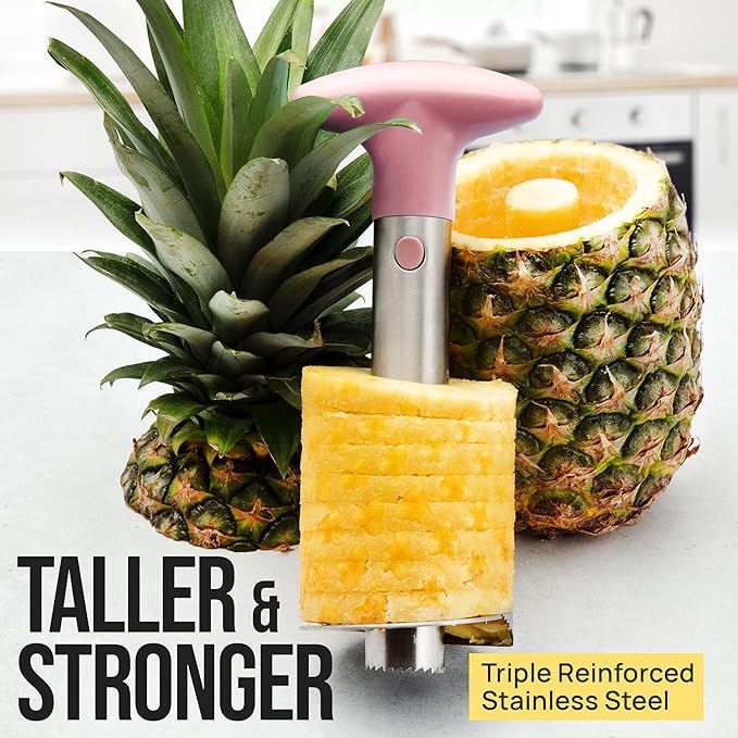 Zulay Kitchen Pineapple Corer and Slicer Tool – Stainless Steel Pineapple Cutter with Eye Remover Tool – Ergonomic Handle & Easy Core Remover – Reinforced Heavy-Duty Blade – Pink