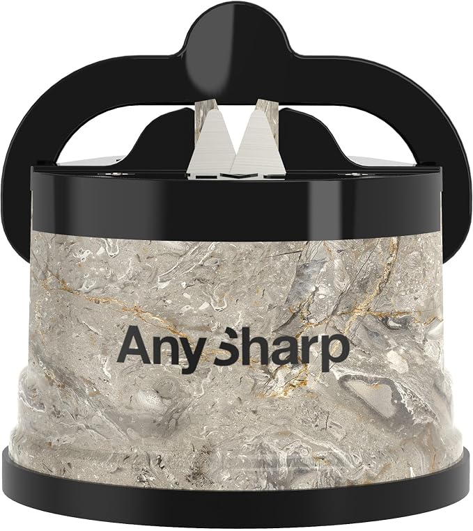 AnySharp – Editions – Hands Free Knife Sharpener - Easy to Use Sharpening Tool with PowerGrip Suction Base and 20-Degree Pre-Set Angle - for All Knives: Chef's, Serrated, and Hardened Steel - Stone