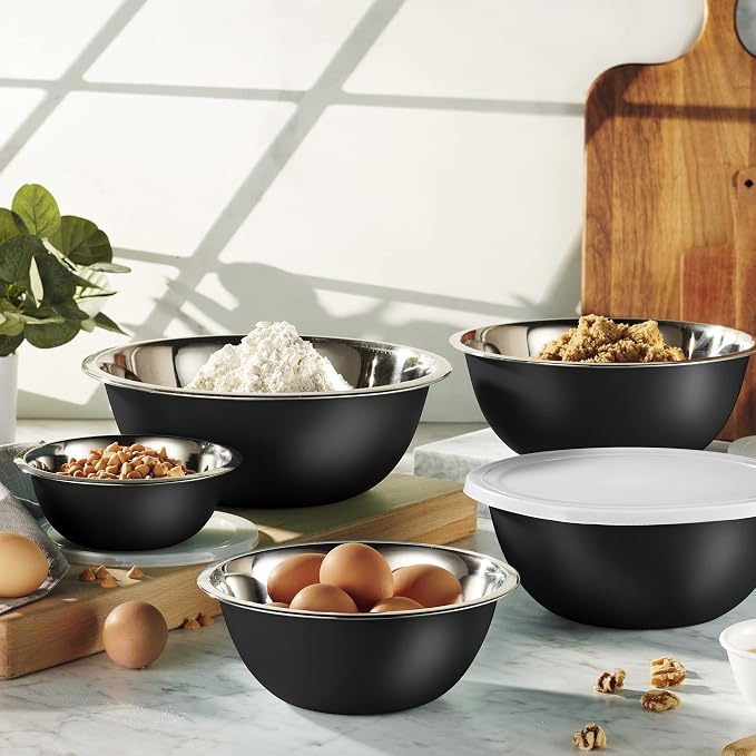 10-Piece Stainless Steel Mixing Bowl Set with Lids for Food Prep & Storage | WHYSKO Mixing Bowls with Lids Set - .75, 1, 1.5, 3 & 5 Quart Kitchen Bowls, Rustproof Metal Nesting Bowls, Dishwasher Safe