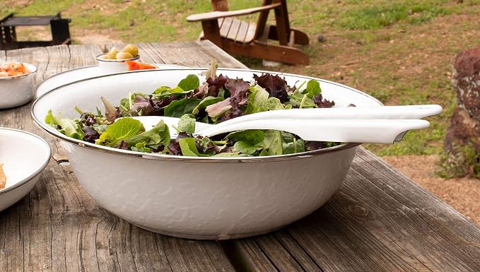 Golden Rabbit Enamelware 2-piece Spoon Set, Slotted and Regular, Solid White Textured
