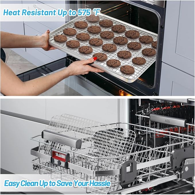 TeamFar Cooling Racks, 2 Pack 15.3" x 11.2" Stainless Steel Grid Wire Rack for Baking Roasting Grilling Drying, Metal Mesh Oven Rack for Chicken Bacon Cookies, Non-Toxic & Dishwasher Safe