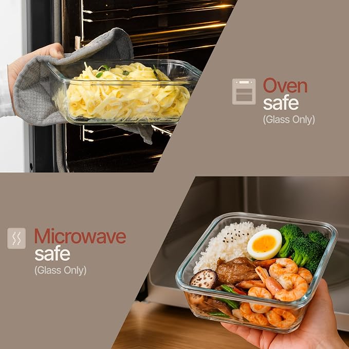 Bakken Borosilicate Glass Food Storage Containers with Lids 24 Pieces, BPA-Free Stackable Lunch & Leftover Containers, Microwave, Freezer & Dishwasher Safe, 100% Airtight Leak-Proof, Gray
