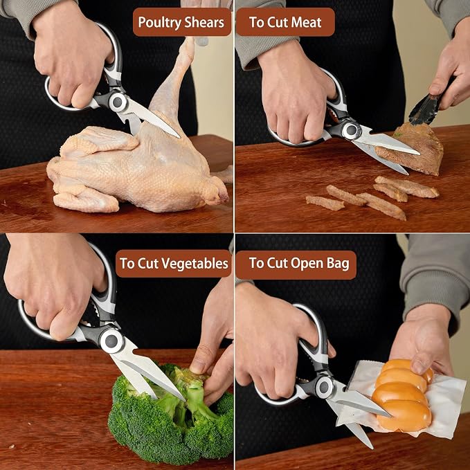 OMDAR 3 Pack Kitchen Scissors & Seafood Scissors Set, Sharp Kitchen Shears | All Purpose Stainless Steel Heavy Duty for Poultry Food Dishwasher Safe with Protective Sheath Comfort-Grip