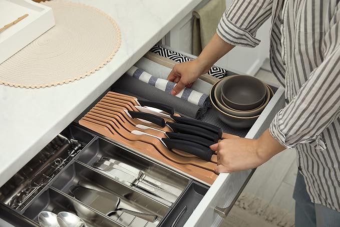Shenzhen Knives Large In-Drawer Plastic Knife Block: 11 Slot (Holds 10-12 Knives) Empty Knife Holder for Kitchen Drawers - Cutlery Tray Organizer & Storage