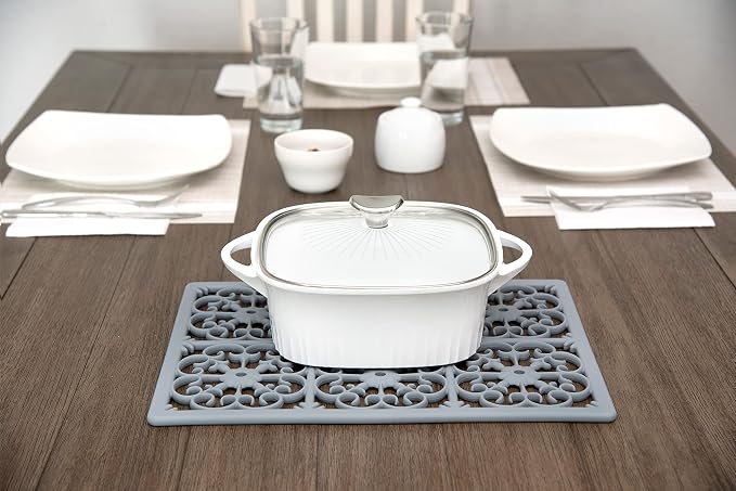 GASARÉ, Extra Large, Thick, Silicone Trivet for Hot Dishes, Pots, and Pans, Heat Resistant Mat for Countertop, Hot Pad for Kitchen, Easy to Clean, 16 x 12 x 3/8 Inches, Gray