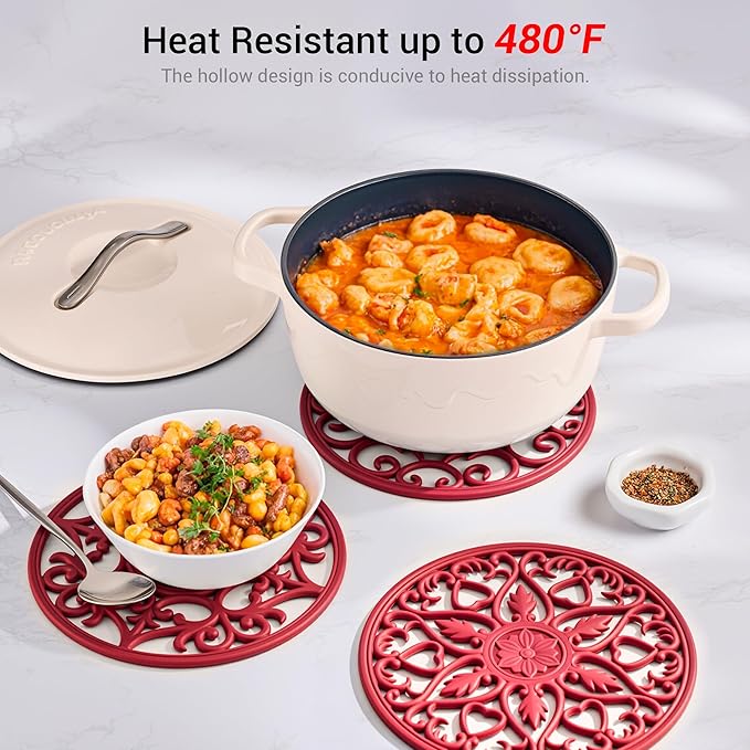 SMARTAKE 6 Set Silicone Trivet Mats for Hot Dishes, Heat Resistant Pots and Pans Holders, Non-Slip Flexible Hot Pads Coasters for Countertops Table, Modern Kitchen Decor Accessories (Red)