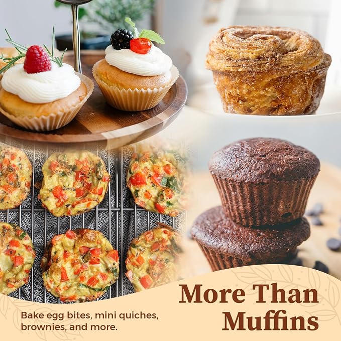 CARTMAN 12-Cup Muffin Pan & 200 Liners, Nonstick Carbon Steel Cupcake Tin | Includes 200 liners, durable carbon steel, nonstick release, for cupcakes, muffins, egg bites, brownies, oven safe 450°F