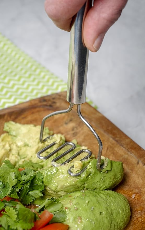 RSVP International Endurance Kitchen Tool Collection Handheld Potato & Avocado Masher, Dishwasher Safe, 7x2.75", Stainless Steel