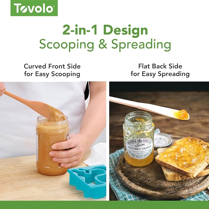 Tovolo Silicone Jar Spatula Long Handled Rubber Scraping Scooping Tool for Peanut Butter Jam Jelly Jars Blenders, Easy Reach Extra Long Flex Core Silicone Jar Scraper Dishwasher Safe BPA Free, Black