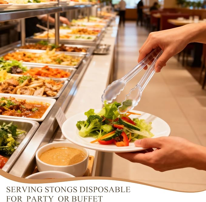 Mwellewm 24Pcs Plastic Serving Utensils Disposable Serving Spoons for Buffet Clear Forks Serving Tongs 8.5''Heavy Duty Large Party Utensils Supplies for Restaurant Food Dinner Salad Noodles Soup