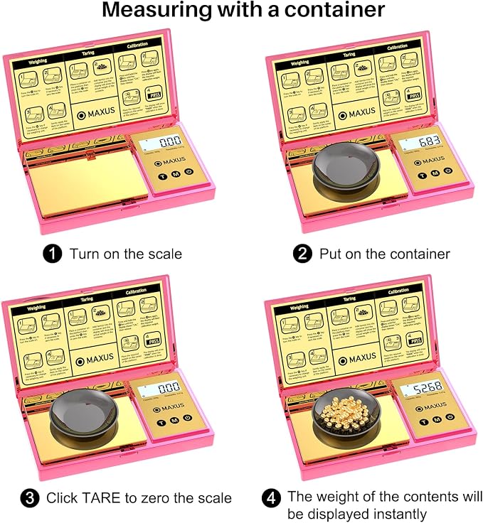 Digital Gram Scale with 200g x 0.01g Capacity | Stylish Pink Plated Shining Cover and Platform, Mini Pocket Scale for Food and Jewelry