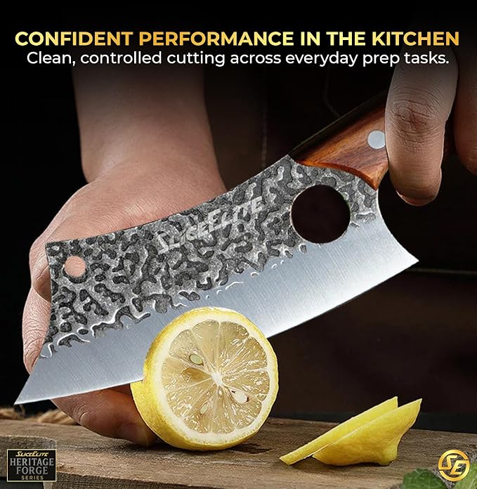 SliceElite Hand-Forged Professional Butcher Knife (6 PC SET WITH AFRICAN PEAR WOOD HANDLES)