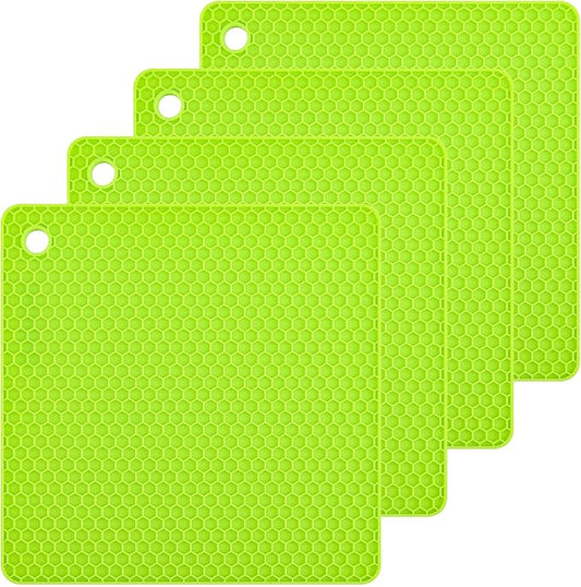 Silicone Trivets Mat for Counter Top Hot Pads for Pan and Pot Heat Resistant Hot Protector Workshop,Table Placemats 4 Pack,Size:7.5x7.5 Inch, Color: Green, Shape:Square