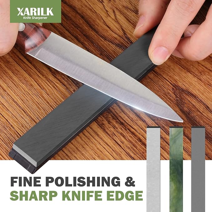 Premium Knife Sharpening Stones Set – 5000 Grit Black Stone, 8000 Grit White Natural Stone, 10000 Grit Green Natural Stone – Compatible with XARILK Sharpening Systems