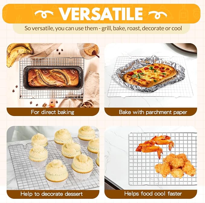 2 PCS Cooling Racks for Cooking and Baking, 15x10 Inches Stainless Steel Cooling Rack, Sheet Pan with Wire Rack for Baking Sheet, Bacon Rack Oven Safe Fits Jelly Roll Sheet Pan
