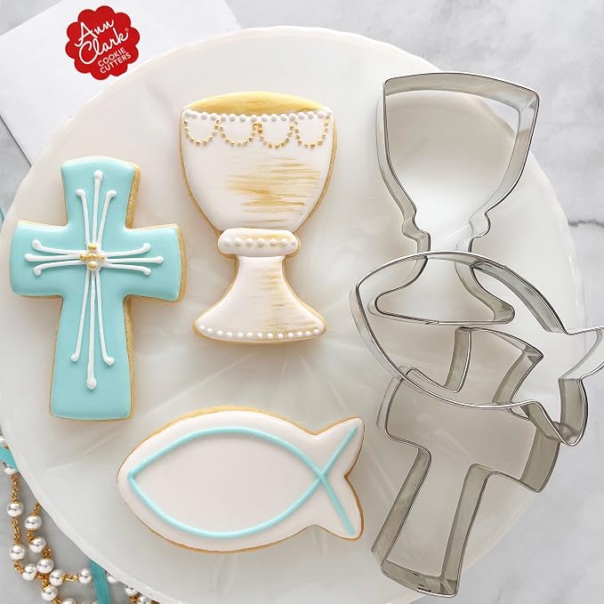 Ann Clark Communion Confirmation Baptism Easter Cookie Cutters 3-Pc. Set (Communion Chalice, Jesus Fish, Holy Cross) Made in USA