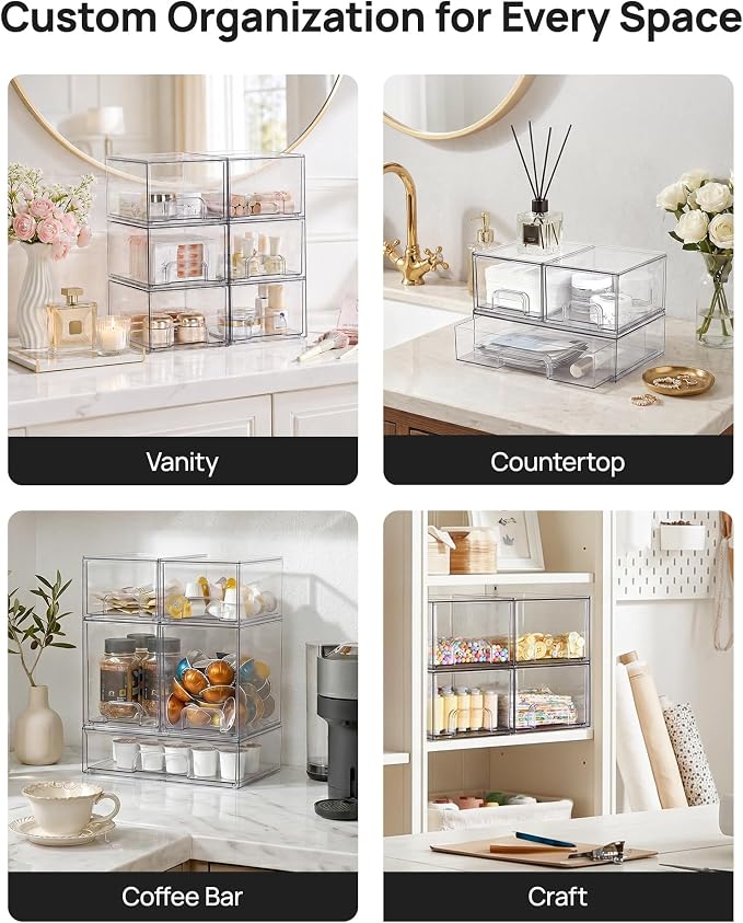Vtopmart Clear Stackable Storage Drawers Set of 9, Plastic Organizer Bins | Multi-purpose Boxes for Baby Bottle Storage, Ideal for Kichen, Vanity, Bathroom, Undersink, Cabinet, Pantry Organization