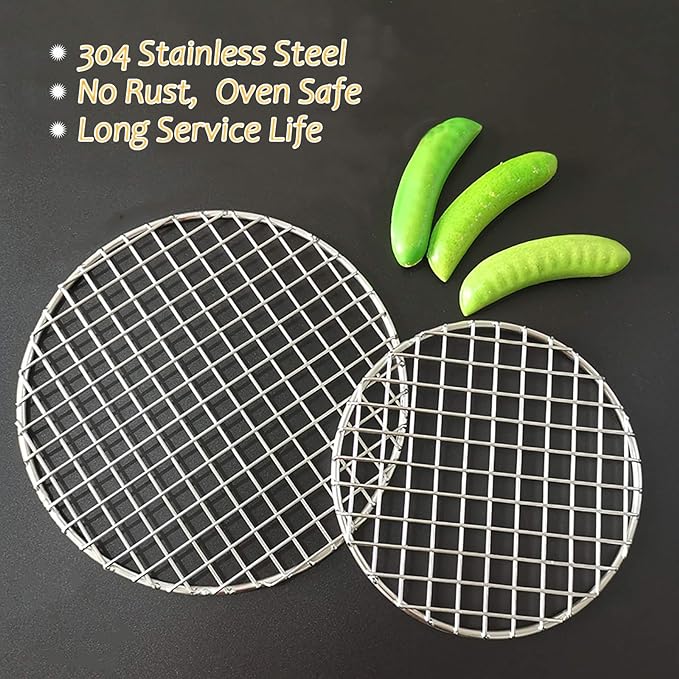 Barbecue Grids Bacon Cooking Rack for Oven Use Dia 10.4 Inches Round Cooking Grate for Baking Round Stainless Steel Wire Cooking Racks/Carbon Baking Net/Grill/Pan Grate (265mm/10.4")