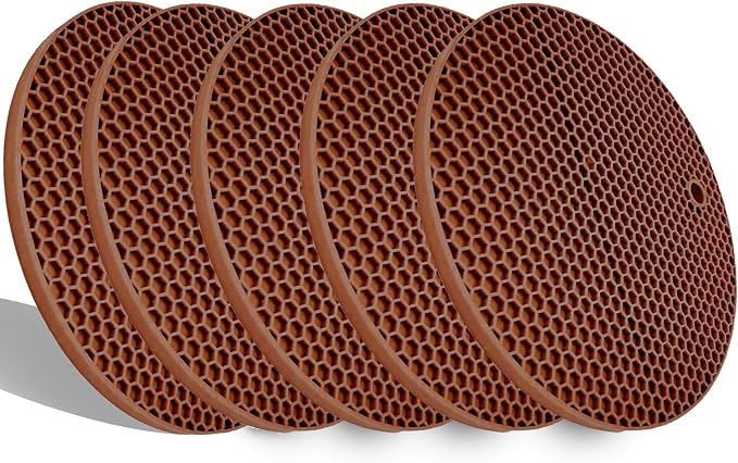 Extra Thick Silicone Trivets Pot Holder and Oven Mitts, Heat Resistant Trivets for Hot Dishes,Nonslip Insulation Honeycomb Rubber Hot Pads for Countertop,Multi-Purpose Flexible Mats,Set of 5 Coffee