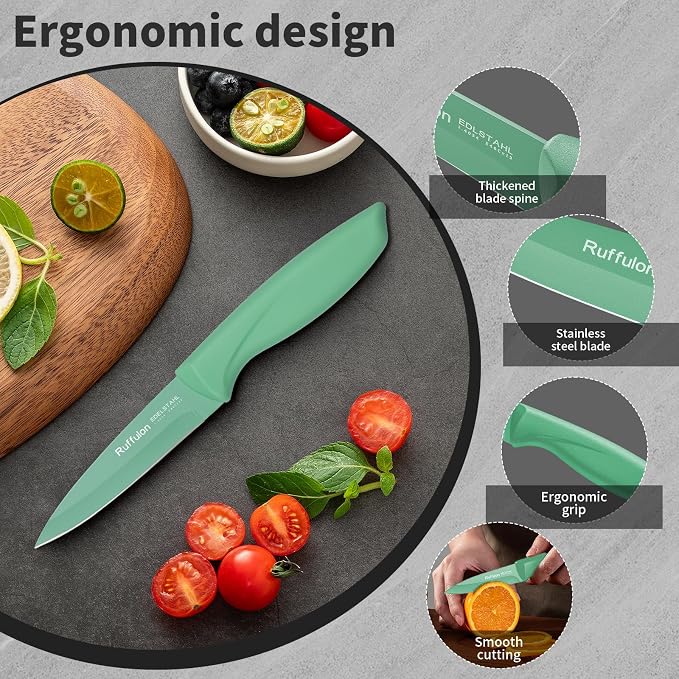 Paring Knife Set, 4PCS Stainless Steel Paring Knife Set, Ultra Sharp Fruit and Vegetable Knives, 3.5-Inch Kitchen Knives, Razor-Sharp Knife,Ergonomic Handle Design,Green.