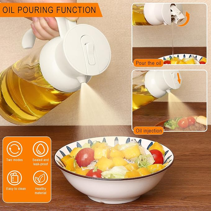 CJT Oil Dispenser for Kitchen – 18oz/550ml Oil Sprayer for Cooking and Olive Oil Dispenser Spray Bottle, 2 in 1 Glass Oil Sprayers, pourer & Oil Mister for Air Fryer, Barbecue, Salad,Frying(White)