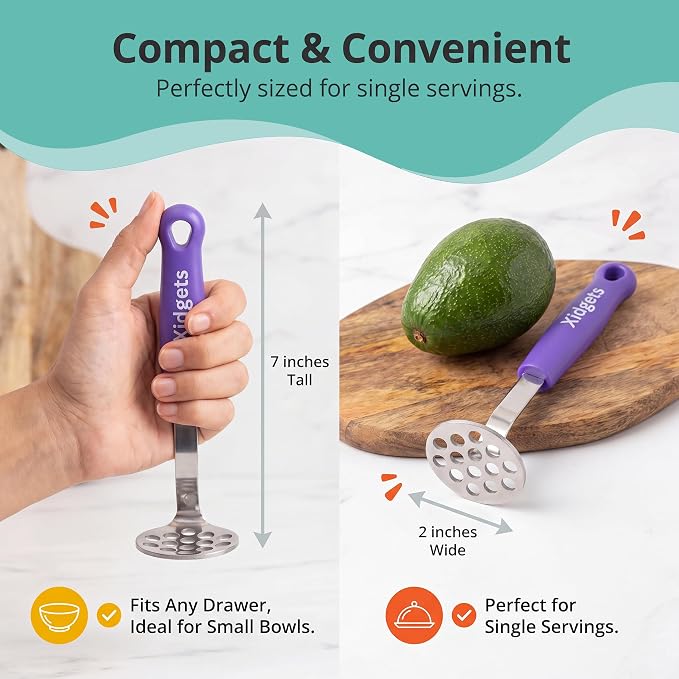 Mini Avocado Masher, Small Potato masher. Heavy Duty, Kitchen Utensil. Stainless Steel, Tiny Masher, Compact Mini smasher for Avocado - Effortless Guacamole Preparation, Dishwasher Safe (Plum Purple)
