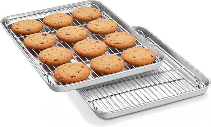 Homikit Baking Half Sheet with Wire Cooling Rack Set (2 Pans+2 Racks) | 18x13 Inch Stainless Steel Cookie Sheets & Cooling Racks, Large Metal Bacon Crisp Trays, Oven & Dishwasher Safe, Non Toxic