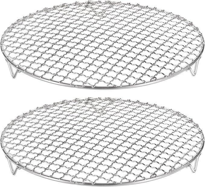 HARFINGTON 2pcs Round Cooking Rack 10.2-inch 201 Stainless Steel Cross Wire Barbecue Grill Net with 20mm Legs for Cooking Baking Steaming BBQ