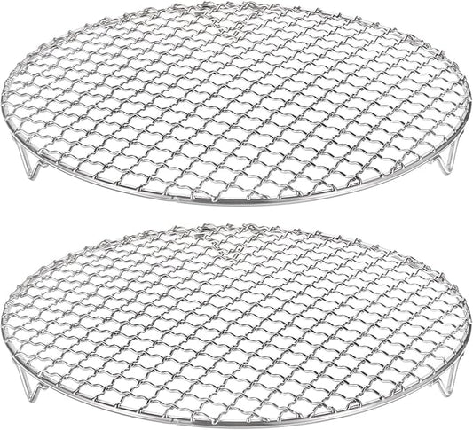 HARFINGTON 2pcs Round Cooking Rack 10.2-inch 201 Stainless Steel Cross Wire Barbecue Grill Net with 20mm Legs for Cooking Baking Steaming BBQ