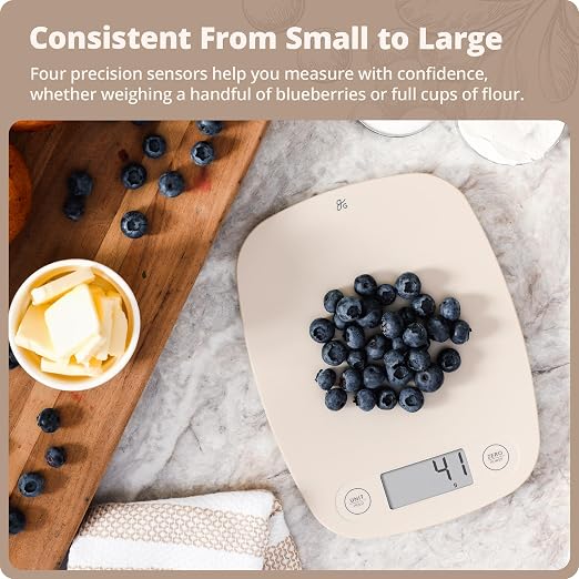 Greater Goods Food Scale – Digital Kitchen Scale, 1g Precision, Easy-Tare & Quick Conversion, Slim Compact Design, Durable & Portable | Ideal for Cooking, Baking & Meal Prep (Birch White)