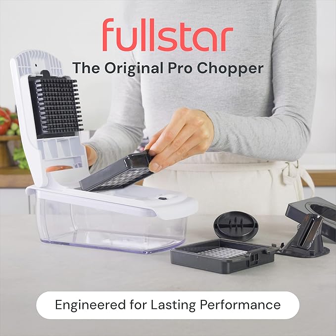 Fullstar Pro Original Vegetable Chopper - Chopper and Spiralizer - Food Chopper with Container, Fruit Cutter, Onion Dicer - All-in-One Prep Tool - Kitchen Gadgets and Gifts (4 in 1, White)