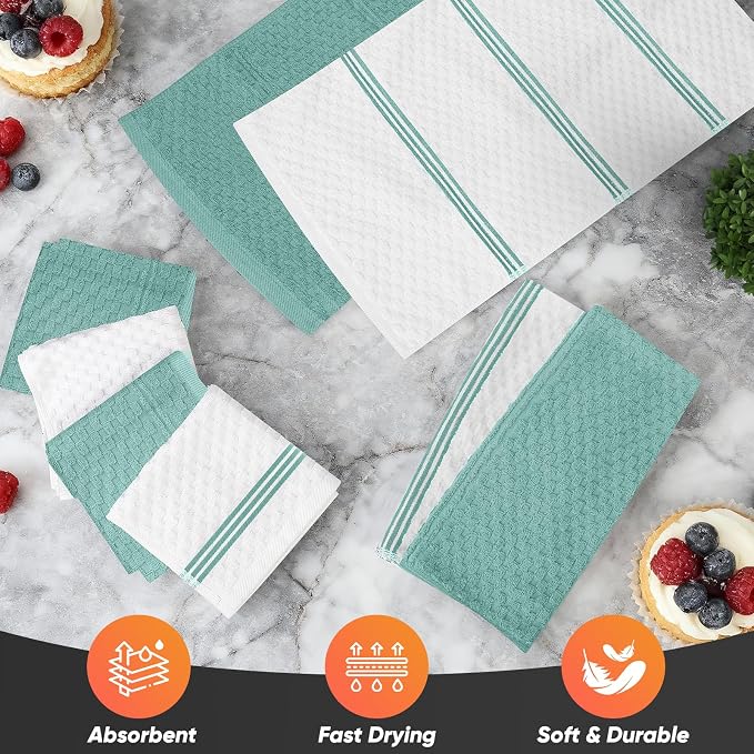 Oven Mitts Kitchen Towels and Dishcloths with Pot Holders Sets, Oven Gloves Hot Pads 500°F Heat Resistant with Silicone Grip, Include 2 Cooking Gloves/2 Potholders/4 Kitchen Towels/4 Dish Towels