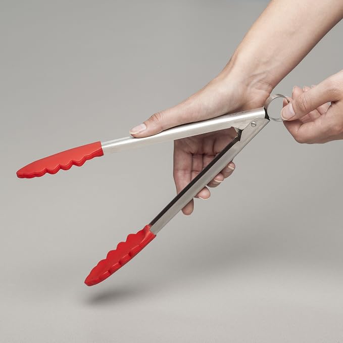 Zeal Silicone Non-Stick Kitchen Tongs with Stainless Steel Handle (26cm) -Red, 26 cm