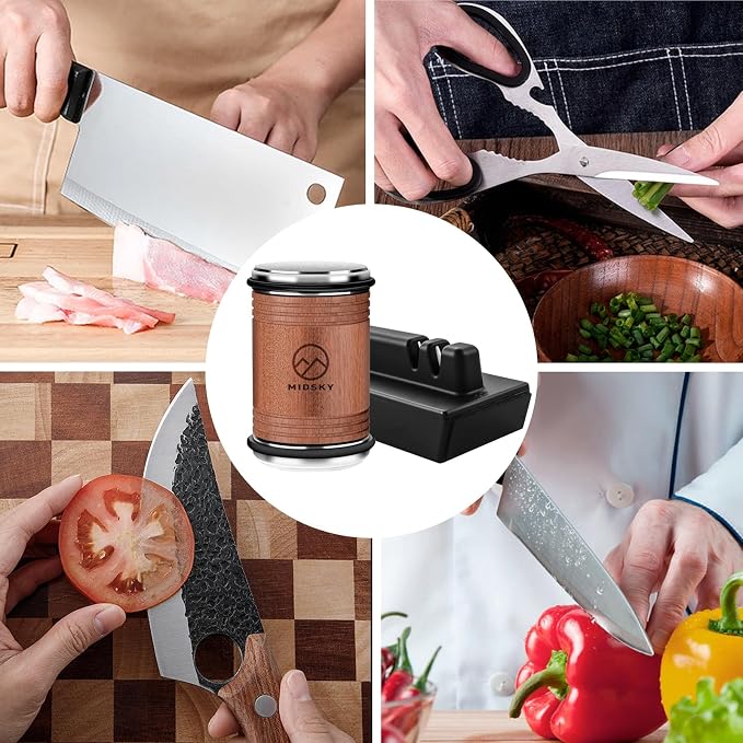 MIDSKY Rolling Knife Sharpener Kit, Professional Roller Sharpening System Tool with Diamond & Ceramic Discs, Magnetic Angle Offers 15 & 20 Degrees Sharpening, for Kitchen Chef Knives