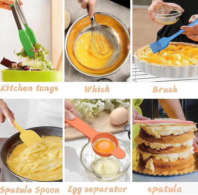 Umite Chef Thickened Heavy-Duty 26pcs Stainless Steel Bowl, Mixing Bowl Set with Lid, Grater Attachment, Colorful Non-Slip Bottom and Kitchen Gadget Set, Sizes 7, 4, 2.5, 2.0, 1.5, 1QT