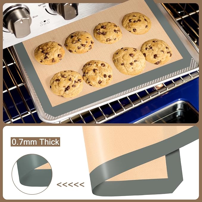 Silicone Baking Mat Set of 3, Non-Stick 2 Half & 1 Quarter Sheets | Dishwasher Safe, Reusable Baking Supplies for Cookies, Bread, Pastries & Dough, Gray