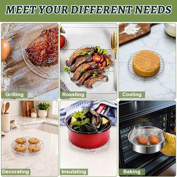 P&P CHEF Round Cooking Rack, Cooling Rack for Steamer, 7.5”, Silver | 3 Pack Stainless Steel Baking Rack for Grilling Roasting, Fits Air Fryer, Canning Pot, Oven & Dishwasher Safe, Non-toxic