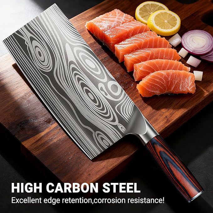 Meat Cleaver Knife Ultra Sharp Kitchen Knife 8 Inch, High Carbon Stainless Steel Butcher Knife with Wooden Handle, Chinese Cleaver for Meat Cutting Vegetable Slicing Perfect Birthday Gifts
