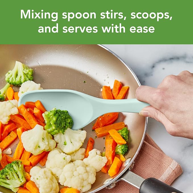 Tovolo Elements Silicone Spoon Set of 2 Mixing and Slotted Spoon Bundle for Non Stick Cooking Mixing Serving, Dishwasher Safe Heat Resistant Slotted Spoon and Mixing Serving Spoon, Blue Haze