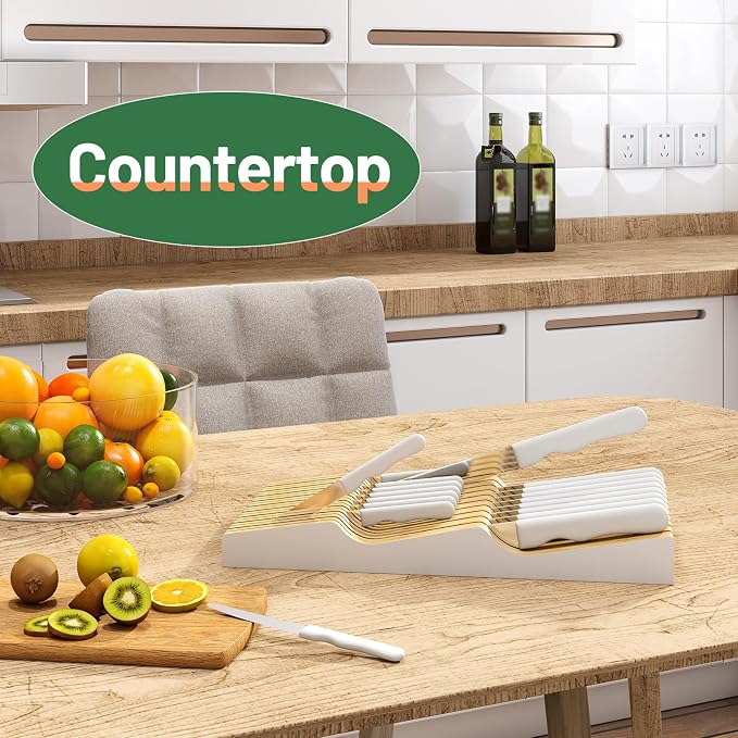 Large Drawer Knife Organizer Insert, Bamboo Wood Knife Holder, Knife Block Hold up To 19 Knives