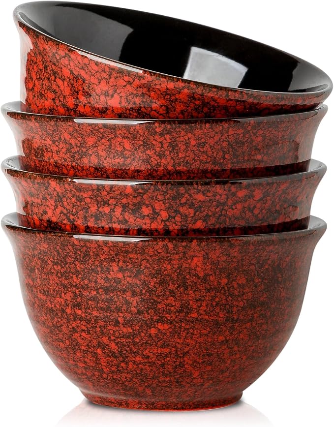 HASENSE Ceramic Soup Bowls, 40 Oz Serving Bowls Set of 4, Cereal Bowls, Salad Bowls for Pasta Soup Popcorn, Dishwasher & Microwave Safe, Christmas Thanksgiving Gifts, Red