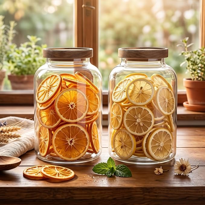 Bekith 2 Pack Large Glass Food Storage Jar with Airtight Wooden Lid, 66 FL OZ(1950ml) Glass Food Canister for Kitchen and Pantry Organization, Storage Containers for Coffee, Rice, Sugar, Flour