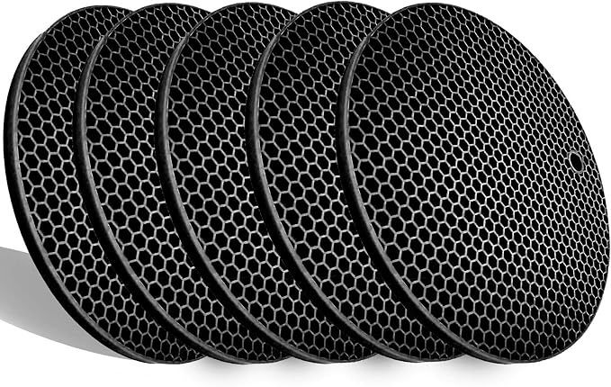 5 Pack Extra Thick Silicone Trivets Heat Resistant Pot Holder and Oven Mitts,Trivets for Hot Dishes,Nonslip Insulation Honeycomb Rubber Hot Pads for Countertop,Multi-Purpose & Flexible Mats,BK