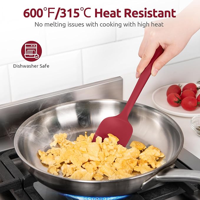 600ºF Heat Resistant Silicone Spoons: U-Taste Flexible Baking Spoon Spatula & Cooking Scoop Spoonula, Seamless Soft Kitchen Utensils for Serving, Scraping, Scooping in Non-Stick Cookware (Red)